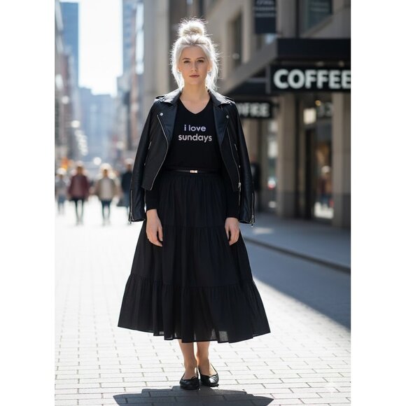 NWOT Peace Love World “I love Sundays” black sweater top, M/L - Picture 3 of 8